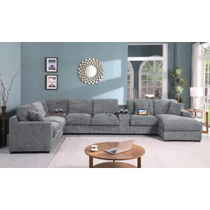 Celine - Chenille Fabric Corner Sectional Sofa With Right-Facing Chaise, Cupholders, And Charging Po