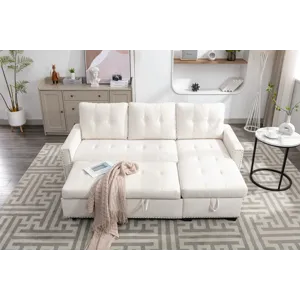 Reversible Sectional Storage Sleeper Sofa Bed, L-Shape 2 Seat Sectional Chaise With Storage, Skin-Fe