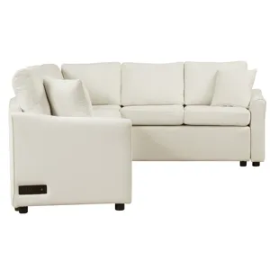 L-Shaped Sofa Convertible Sofa Bed Pull Out Sofa Sleeper With Two Back Pillows, Two USB Ports And Tw