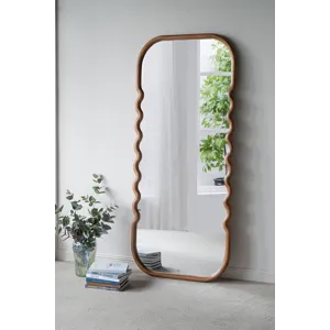 Oversized Wooden Floor Mirror With Unique Frame - Brown
