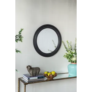 Circle Wall Mirror With Wooden Frame, Antique Classic Accent Mirror - Black