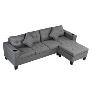 Sectional Sofa Set For Living Room With L Shape Chaise Lounge, Cup Holder And Left Or Right Hand Cha