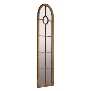 Half Round Elongated Mirror With Decorative Window Look Classic Architecture Style Solid Fir Wood In