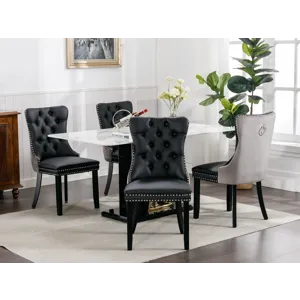 Nikki - Modern, High-End Tufted Solid Wood Contemporary PU And Velvet Upholstered Dining Chair With 