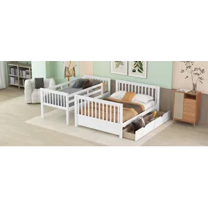 Twin Over Full Bunk Bed With Ladders And Two Storage Drawers - White