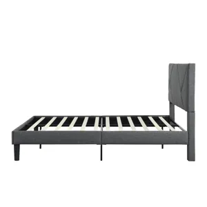 Queen Size Upholstered Platform Bed Frame With Headboard, Strong Wood Slat Support, Mattress Foundat