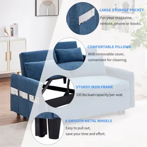 Pull Out Sleep Sofa Bed Loveseats Sofa Couch With Adjsutable Backrest, Storage Pockets, 2 Soft Pillo