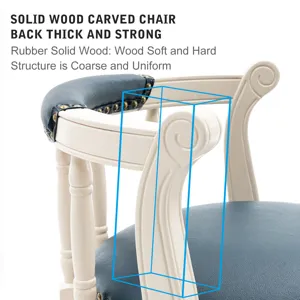 26\'\' Leather Wooden Bar Stool - Cream / Blue
