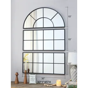 Large Arched Wall Mirror With Three Separate Sections - Black