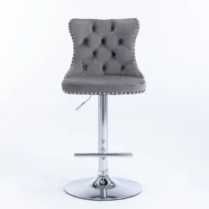 Swivel Velvet Barstools Adjusatble Seat Height From 25-33\", Modern Upholstered Chrome Base Bar Stoo