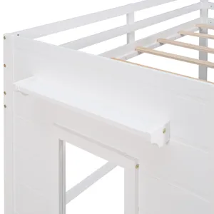 Twin Size Loft Bed With Cabinet And Shelf - White