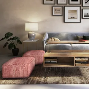 Nate - Square Pouf - Patterned Maroon Melange