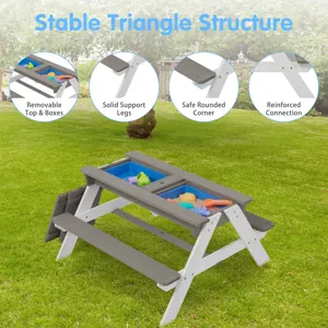 3-In-1 Kids Outdoor Wooden Picnic Table With Umbrella, Convertible Sand & Water, ASTM & CPSIA Certif
