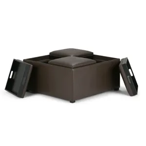 Avalon - Square Coffee Table Storage Ottoman - Chocolate Brown
