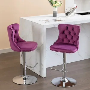 Swivel Velvet Barstools, Adjusatble Seat Height 1712PP (Set of 2) - Purple