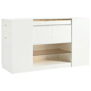 Modern Luxury Multi-Functional Island Vanity Dresser And Storage Cabinet With Glass Tabletop, Displa