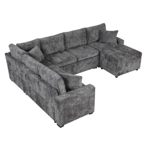 Sectional Sofa Pull-Out Sofa Bed Sleeper With A Storage Ottoman, Three Pillows And Charging Devices 