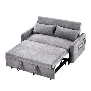 Pull Out Sleep Sofa Bed Loveseats Sofa Couch With Adjsutable Backrest, Storage Pockets, 2 Soft Pillo