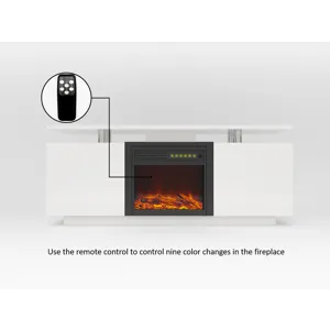 TV Cabinet, TV Unit With Fireplace, Have Heat And Flame Color Changes - White