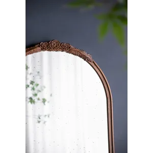 Hand Carved Rose Antique Mirror Frame, Large Arch Mirror Wall Decor For Living Room, Bathroom, Entry