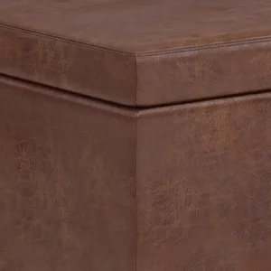 Avalon - Extra Large Storage Ottoman Bench - Distressed Saddle Brown
