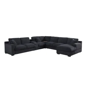 Celine - Chenille Fabric Corner Sectional Sofa With Right-Facing Chaise, Cupholders, And Charging Ports - Dark Gray