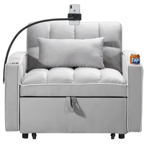 Convertible Sleeper Chair Sofa Bed Adjustable Pull Out Sleeper Chair Bed Multi-Pockets Folding Sofa 