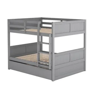Full Over Full Bunk Bed With Twin Size Trundle - Gray