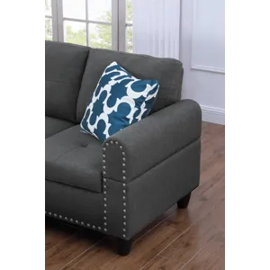 Alger - 98" Wide Left Hand Facing Sofa & Chaise With Ottoman - Dark Gray