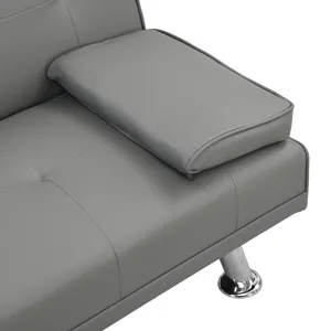 Sofa Bed With Armrest Two Holders Wood Frame, Stainless Leg Futon - Gray