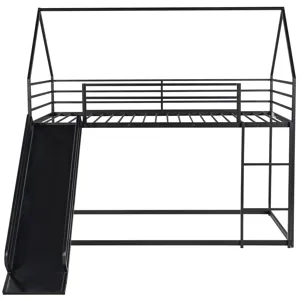 Twin Over Twin House Bunk Bed With Ladder And Slide - Black