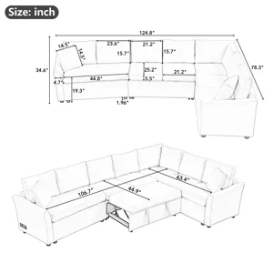 L-Shaped Sofa Convertible Sofa Bed Pull Out Sofa Sleeper With Two Back Pillows, Two USB Ports And Tw