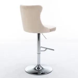 Swivel Velvet Barstools Adjusatble Seat Height From 25-33\", Modern Upholstered Chrome Base Bar Stoo