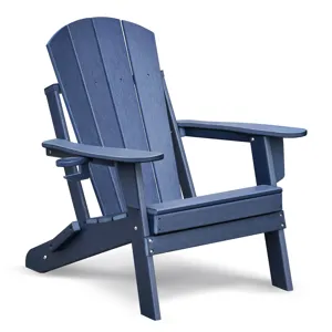 Folding Outdoor Adirondack Chair (Set of 2) And Table Set, Hdpe All-Weather Folding Fire Pit Chair, 