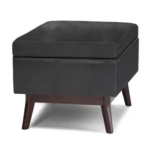 Owen - Small Rectangular Storage Ottoman - Distressed Black