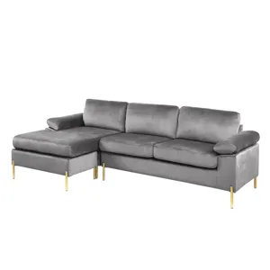 Shannon - Velvet Sectional Sofa With Chaise - Gray