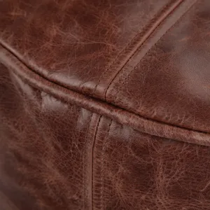 Connor - Round Pouf - Distressed Brown
