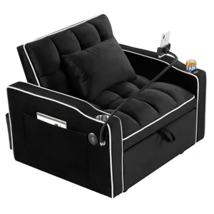 Convertible Sleeper Chair Sofa Bed Adjustable Pull Out Sleeper Chair Bed Multi-Pockets Folding Sofa 