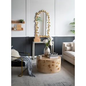 Full Length Arched Wall Mirror With Leaf Accents, Decorative Mirror For Living Room Bedroom - Golden