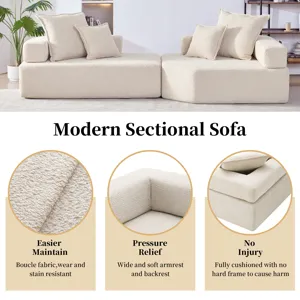 Oversized Modular Sectional Sofa, Luxury Boucle Floor Couch Set, Convertible Sleeper Couch, Spacious