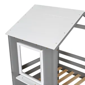 Twin Over Twin Bunk Bed Wood Bed With Roof, Window, Guardrail, Ladder - White