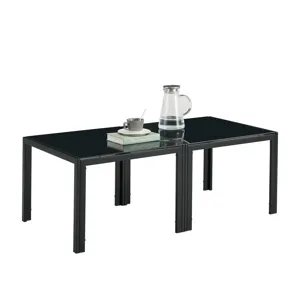 Coffee Table (Set of 2), Square Modern Table With Tempered Glass Finish For Living Room - Black