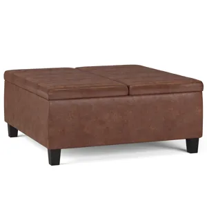 Ellis - Coffee Table Storage Ottoman - Distressed Saddle Brown