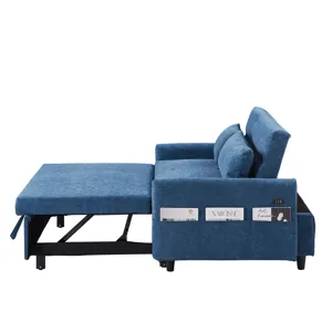Pull Out Sleep Sofa Bed Loveseats Sofa Couch With Adjsutable Backrest, Storage Pockets, 2 Soft Pillo