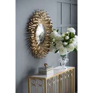 Sunburst Design Wall Mirror Decorative For Entryway, Modern Living Room - Golden