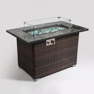 44\" Outdoor Fire Pit Table, Propane Fire Table With Ceramic Tabletop Gas Fire Table - Espresso