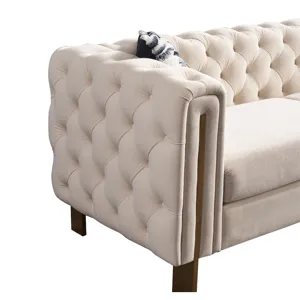 Chesterfield - Modern Tufted Velvet Living Room Sofa, 84.25\'\'W Couch - Cream