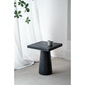 Square Side Table With Pedestal Base - Black