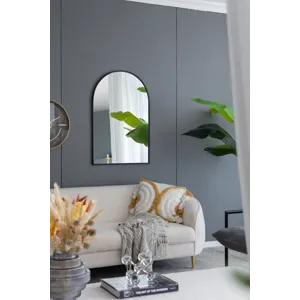 Arched Mirror With Metal Frame, Wall Mirror For Living Room Bedroom Entryway - Black