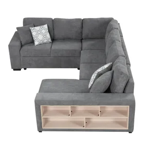 U-Shaped Sectional Sofa Pull-Out Sofa Bed With Two USB Ports, A Storage Chaise Lounge And Four Back 